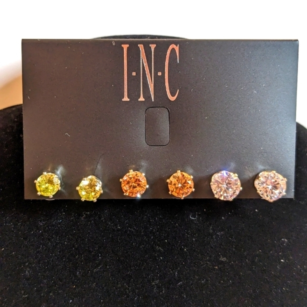 INC Slivertone Crystal Earring Trio